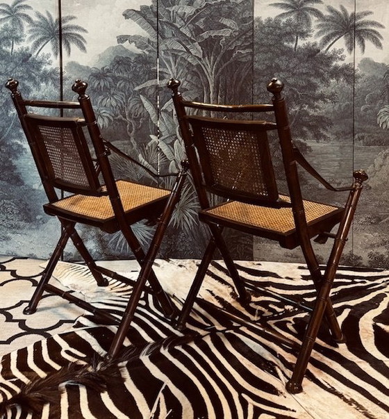 Image 1 of Set di 2 sedie pieghevoli da ufficiale militare da campagna