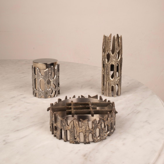 Set da tavola brutalista in bronzo argentato di Morbelli, Italia, anni '70 – Arte, Scrivanie (photo 8 of 18)