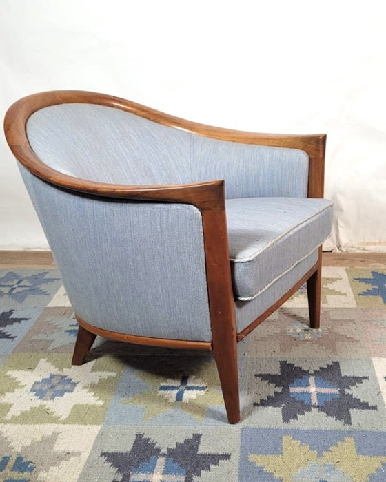 Image 1 of Vintage Scandinavian 3-seater sofa in walnut, Bertil Fridhagen, stamped Bröderna Anderssons