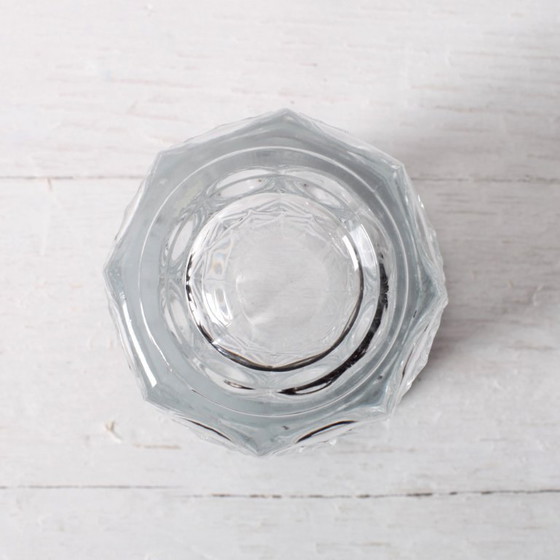 Image 1 of Vintage Clear Leaf Pattern Textured Glass Flower Vase / Fidenza / Italy / 1970s