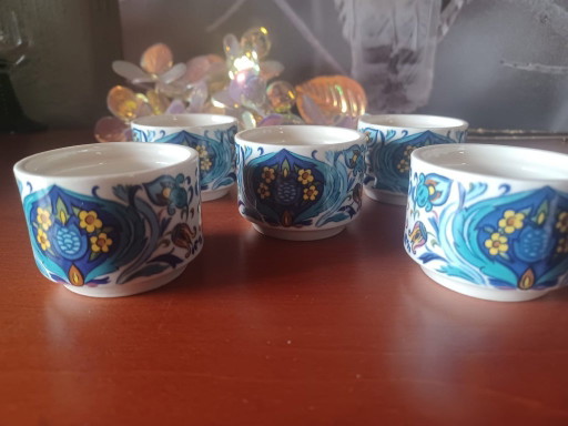 Set van 5 vintage Villeroy & Boch Izmir eierdopjes - Blauw stempel jaren 70