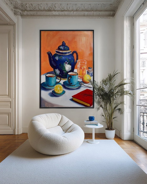 Image 1 of Acrylic painting by the artist E. García "La vajilla azul" 100x70 cm