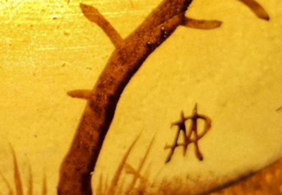Image 1 of Antique Signed Reverse Painted Bronze Table Lamp, 1910-20