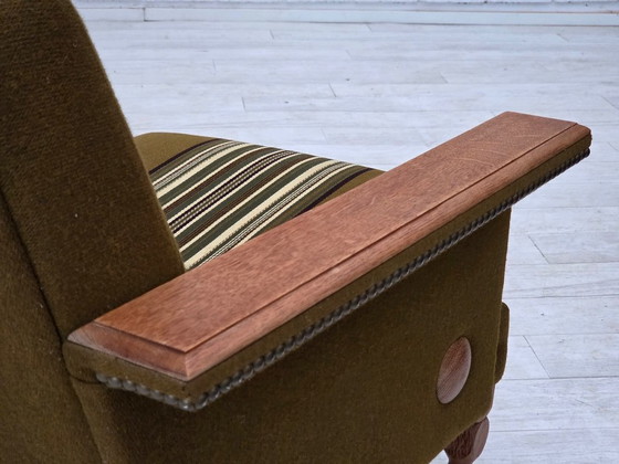 Image 1 of Dänisches 3-Sitzer-Sofa aus den 1970er Jahren, Möbelwolle, massives Eichenholz.
