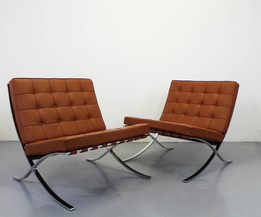 Barcelona Knoll Brown Tobacco Leather Mies Van Der Rohe Knoll Seats