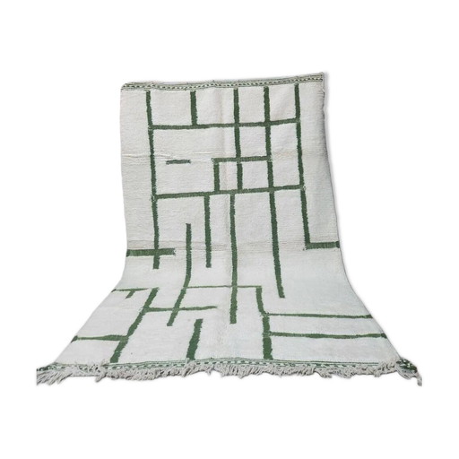 Gran alfombra bereber Beni Ouarain crema y verde 300x200 cm – Lana artesanal