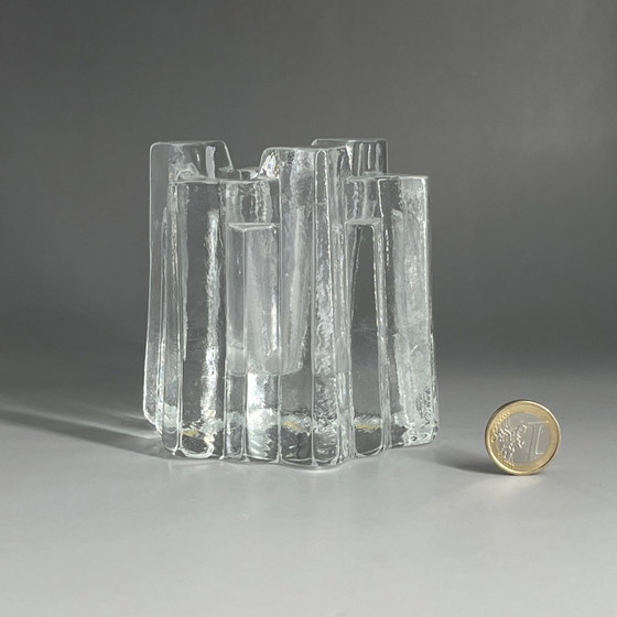 Image 1 of Vintage Lars-Gunnar Johansson ice glass candle holder, Lindshammar, Sweden