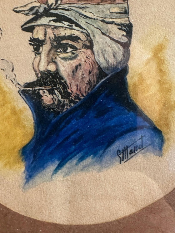 Portrait of a Fisherman with a Pipe, Watercolor and Ink, Signed, 20th Century, 22 × 22 cm (photo 5 of 12)
