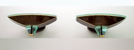 Image 1 of Dopo Fontana Arte Coppia di moderne lampade italiane in vetro e ottone, anni '80