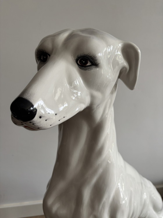 Image 1 of ELEGANT LIFE-SIZE ITALIAN CERAMIC GREYHOUND 74 CM