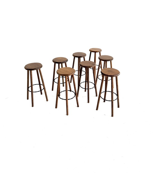 8x Brutalistische Barhocker aus den 80ern – barkrukken, Cast Iron, Wood