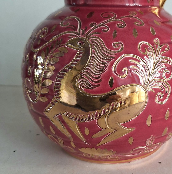 Image 1 of Brocca in ceramica d'epoca Jemappes Faïencerie Belgio con favolosi animali e motivi floreali.