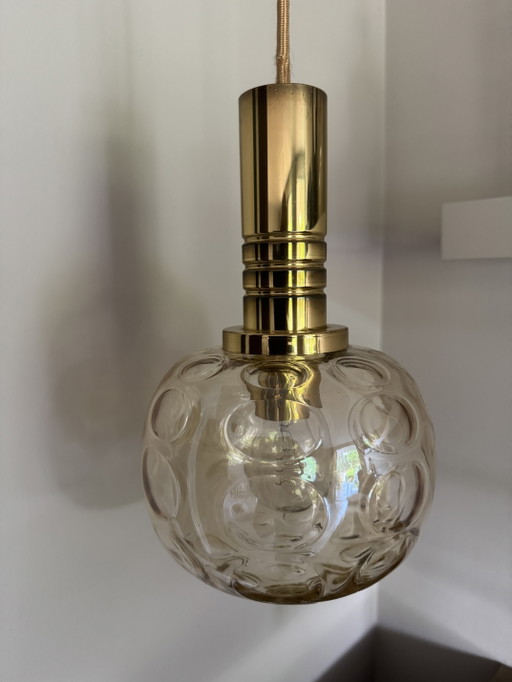 Unique vintage set of 60s Doria Leuchten pendant lights – hanglampen, Brass, Glass (photo 2 of 10)