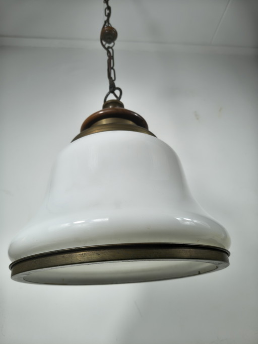 Vintage Scandinavian style pendant lamp – opaline glass & solid brass – Ø35 cm