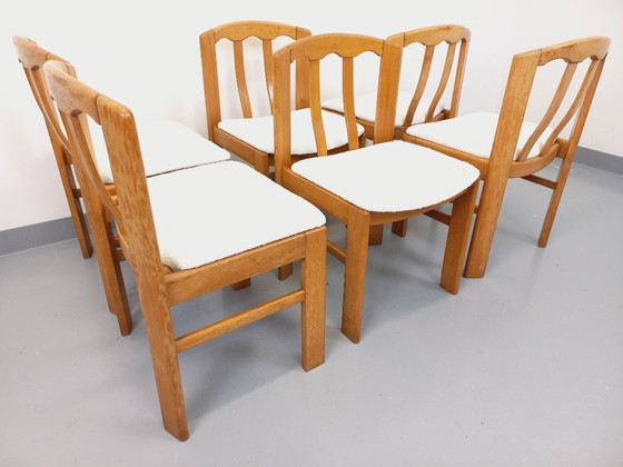 Image 1 of Set of 6 vintage chairs in elm wood and bouclé fabric from the 70s and 80s
