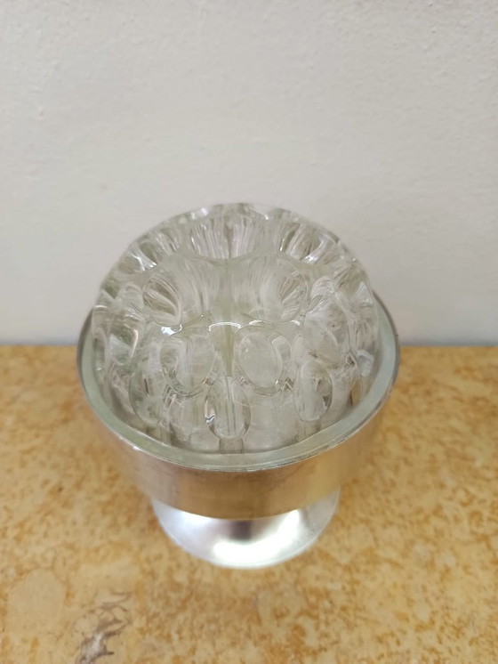 Image 1 of Verzilverde metalen bloemenhouder in futuristische stijl, jaren 70