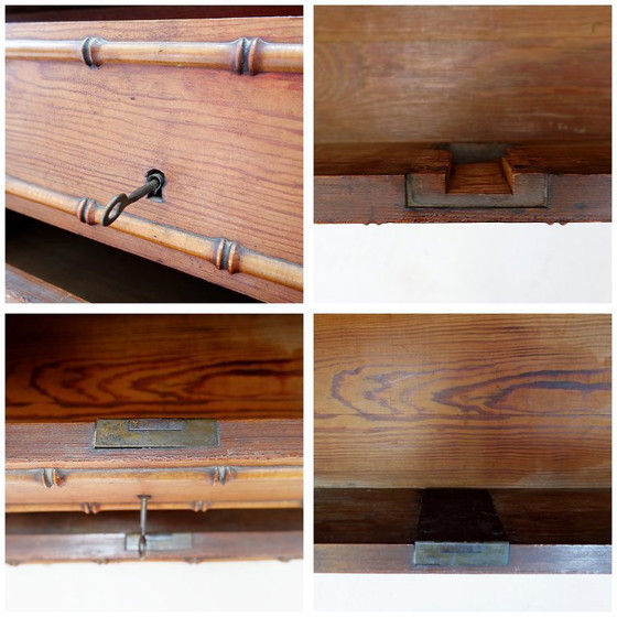 Image 1 of Cómoda de pino oscuro con acabado imitación bambú - Finales del siglo XIX