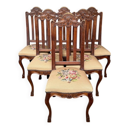 Lot de 6 chaises de style Régence – eetkamerstoelen, Textile, Hollywood Regency