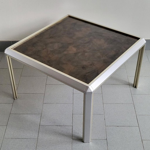 Vintage vierkante salontafel/bijzettafel uit de jaren 60 van aluminium en formica.