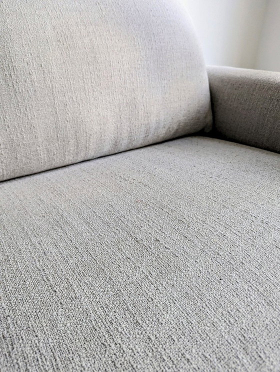 Modern 2.5-seater Freetown sofa + footstool, natural fabric, black legs, DFM, Metal, Textile, Beige (photo 3 of 5)