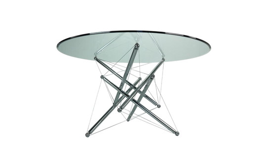 Theodore Waddell for Cassina 714 Tensegrity Chromed Steel Dining Table, 1980s
