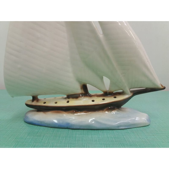 Image 1 of Vintage ceramic sailboat, Czechoslovakia 1935