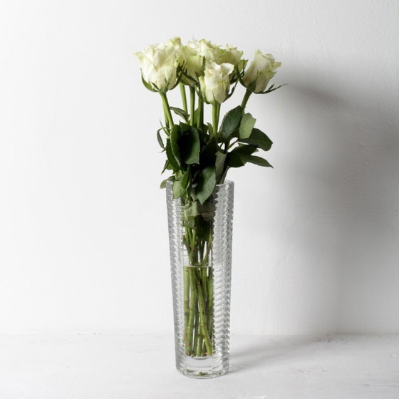 Image 1 of Mid-century Stylish Clear Pressed Glass Vintage Vase by Miloš Filip / Nemšová / Czech Republic / 1962