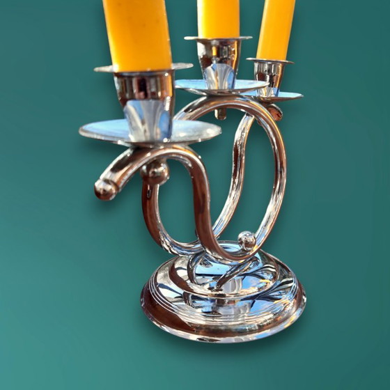 Image 1 of Paire de chandeliers Art Déco chromés