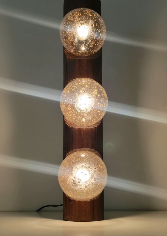 Hustadt Leuchten Brutalist Table or Floor Lamp, Table lamps, Wood, Glass, Brown, Vintage (photo 3 of 9)