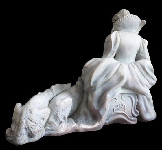 Image 1 of Art Deco sculpture of a seated lady with dogs