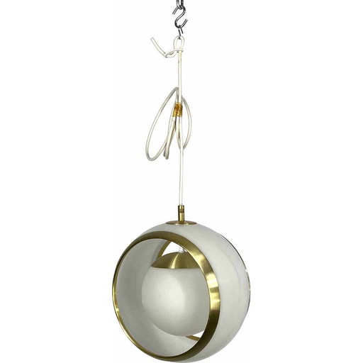 Vintage verguld aluminium, opaline en perspex hanglamp van Stilux Milano, Italië 1960