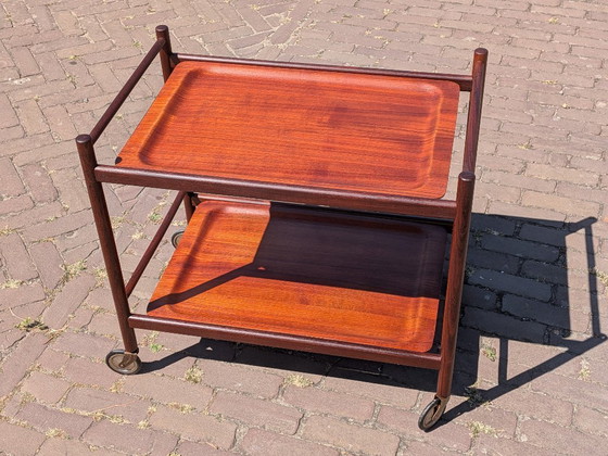 Vintage Deense serveerwagen/barkar van teakhout – Wood (photo 4 of 10)