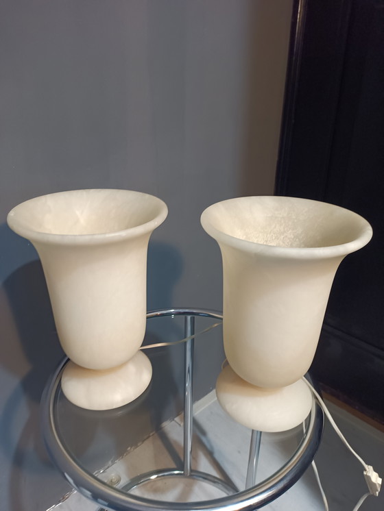 Image 1 of 2x Vintage Albasten Tafellamp Uit Spanje – Uniek Design