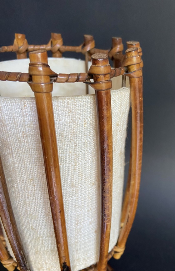 Image 1 of Vintage bamboe tafellamp in de stijl van Louis Sognot, jaren 60.