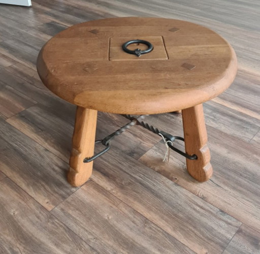 1950/60 brutalist Massief Eikenhouten handgesmede ijzeren salontafel
