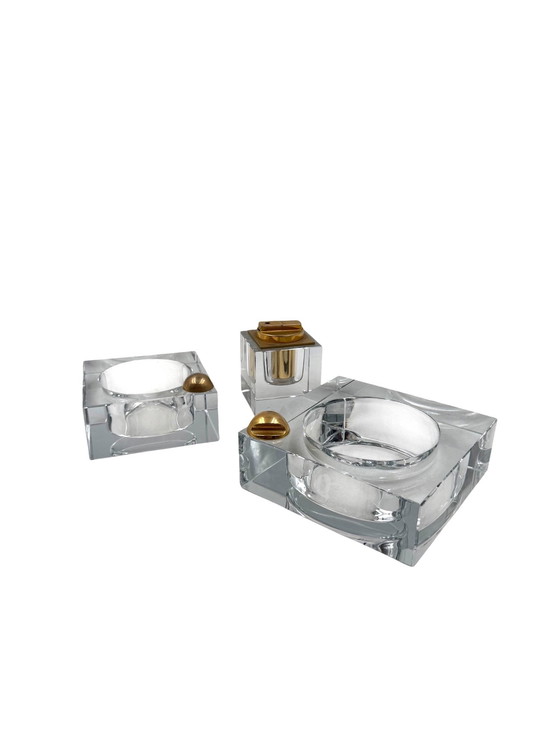 Image 1 of Hollywood Regency Glas-Rauchset, Frankreich 1970er Jahre