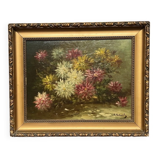 Paul Henry Schouten "Stilleven met bloemen". Olieverf op houten paneel. – schilderijen tekeningen, Wood