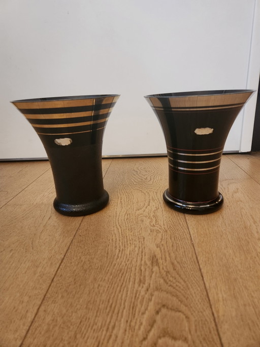Beautiful set of Art Deco / Mid-Century vases – Paul Heller for Glasfabriek Boom (Belgium) – 1940s/50s