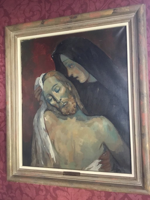 Dipinto originale del pittore Pedro Pruna O'Cerans (1904-1977) "Lamento per Cristo morto"