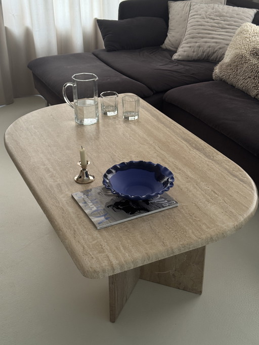 Table basse en marbre italien travertin vintage