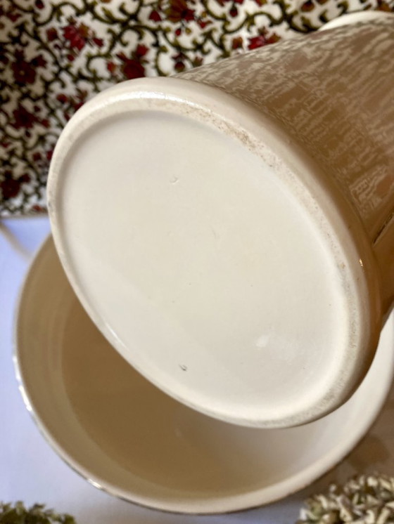 Image 1 of Sarreguemines earthenware washbasin and jug