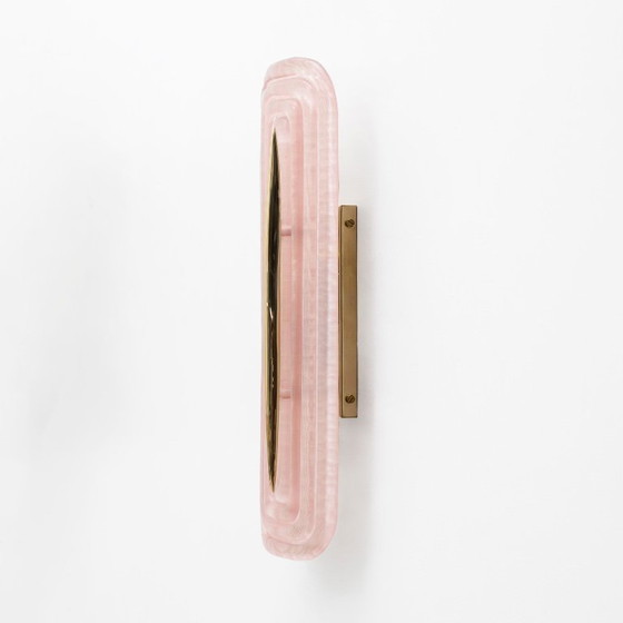 Image 1 of Set van twee moderne wandlampen van Murano-glas in roze en messing, Italië
