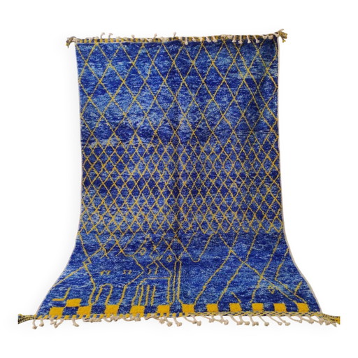 Large Blue and Yellow Moroccan Rug with Diamond Pattern 300x200cm