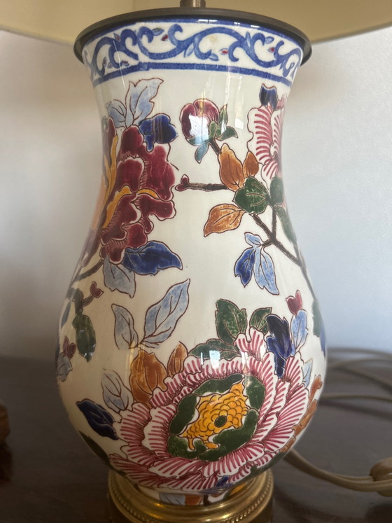 Gien earthenware lamp – “Peonies” model – Vintage – Table lamps, Porcelain (photo 3 of 5)