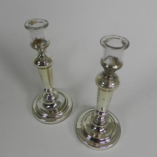 Set of 2 mercury silver candlesticks, circa 1900 (poor man's silver)