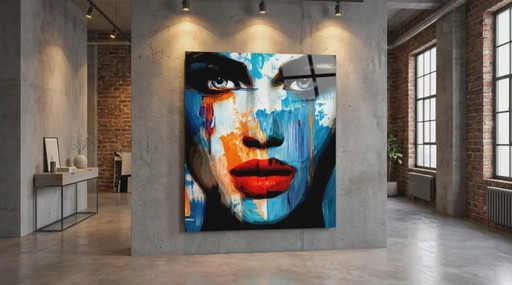 Modern Face – Ritratto femminile sensuale 3D | Quadro da parete 3D XXL 133 × 150 cm | Vetro acrilico 6 mm | Edizione Lusso | Ipe
