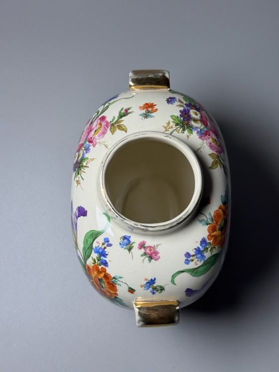 Boch Frères Keramis, Art Deco Vase, “Fleurs des Saxe” Decoration -Belgium, Ceramic, Gold (photo 13 of 15)
