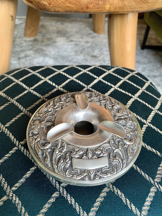Handcrafted Siamese silver ashtray, 925 sterling silver, 147g – Garuda & Temple Angel – Table accessories (photo 6 of 7)