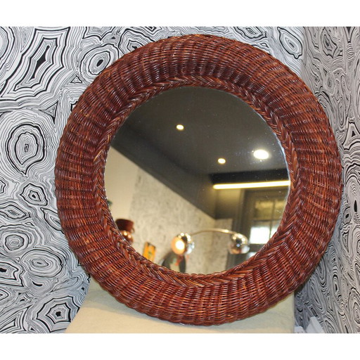 Miroir vintage en osier tressé, 1950