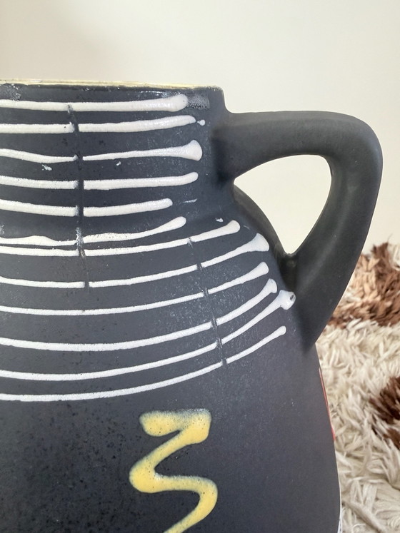 Vaso vintage Scheurich Keramik, decoro grafico, 35 cm, Scheurich W-Germany, Vasi, Ceramica, Nero (foto 8 di 12)